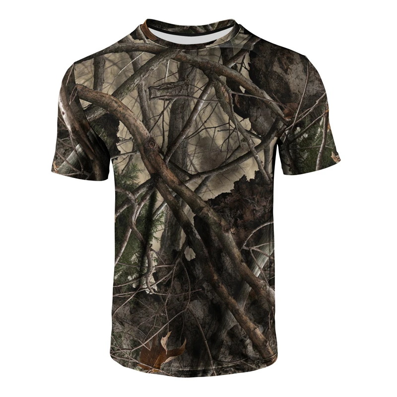 Hunting Outdoor Shop - Мужская футболка с реалистичным камуфляжным принтом,